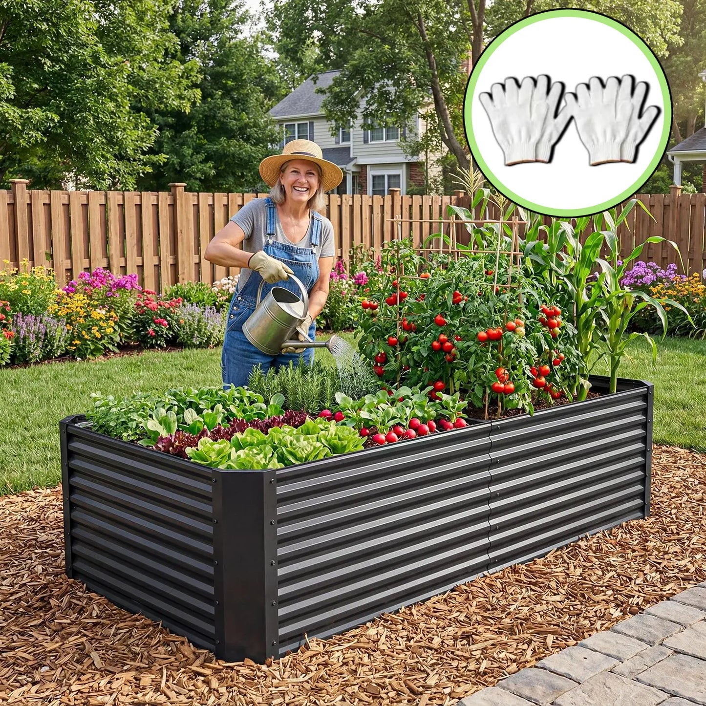 Raised Garden Bed Kit with Gloves & Support Bar – Durable Outdoor Planter for Vegetables, Flowers & Herbs