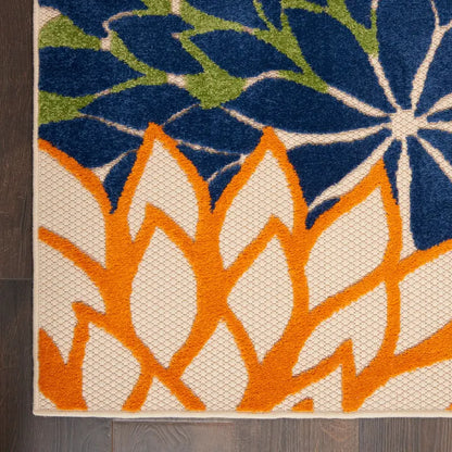 Floral Bloom Flatweave Indoor/Outdoor Area Rug – Durable Decorative Rug for Patio, Balcony & Living Room