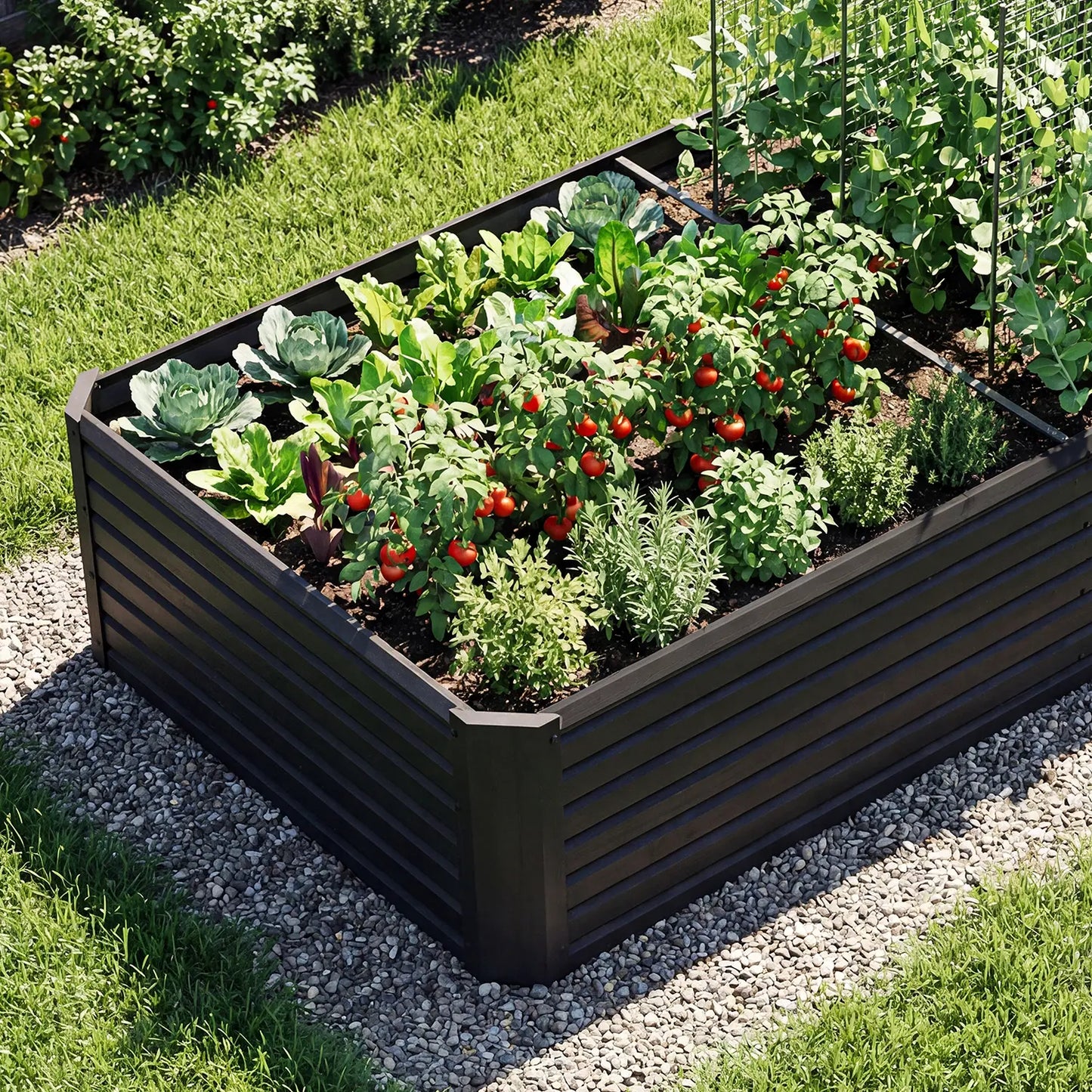 Raised Garden Bed Kit with Gloves & Support Bar – Durable Outdoor Planter for Vegetables, Flowers & Herbs