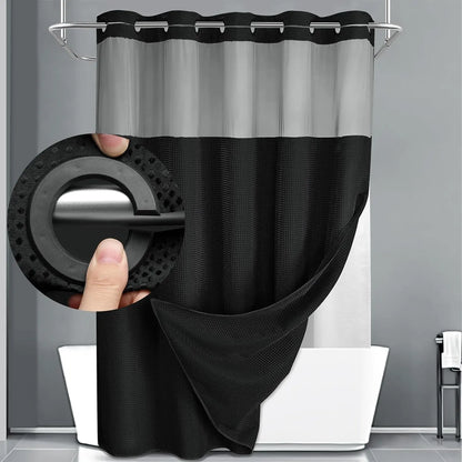 No Hook Shower Curtain with Snap-In Liner – Double Layer Waterproof Fabric Curtain, Washable Hotel Style Bath Curtain
