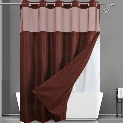 No Hook Shower Curtain with Snap-In Liner – Double Layer Waterproof Fabric Curtain, Washable Hotel Style Bath Curtain