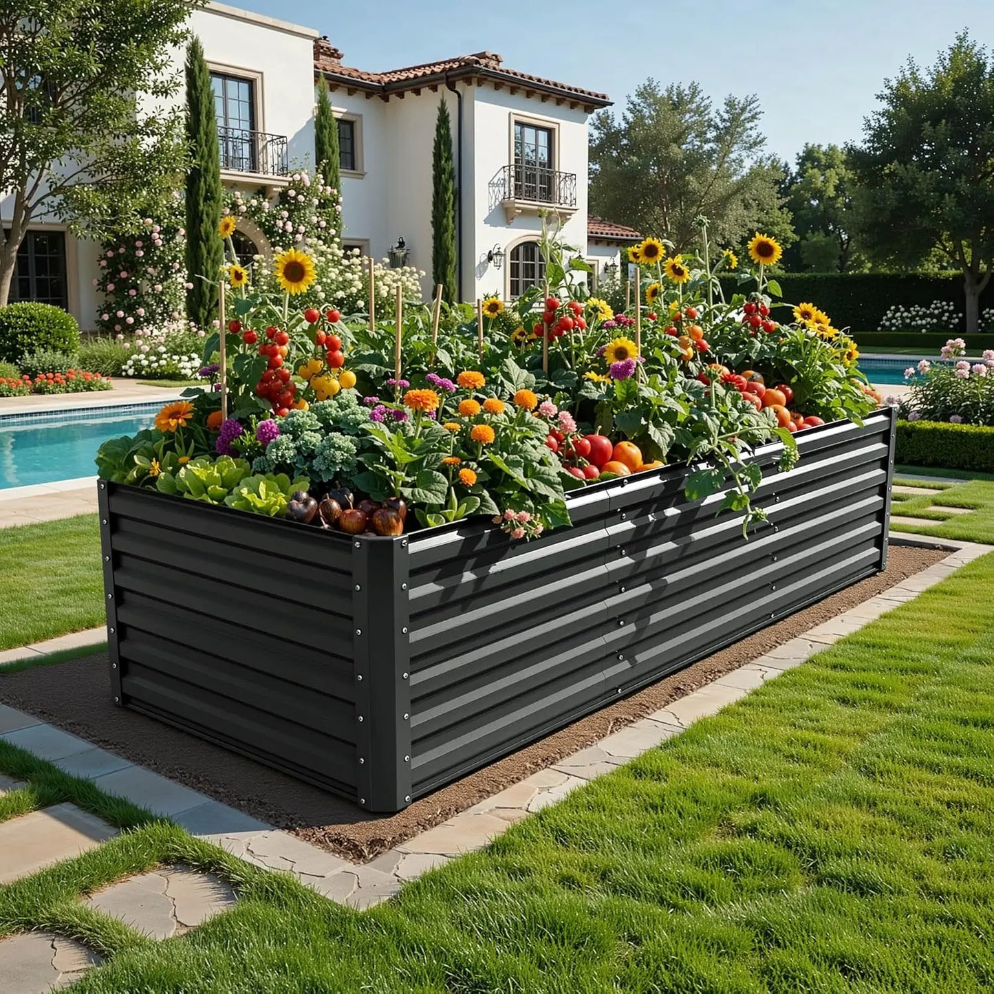 Raised Garden Bed Kit with Gloves & Support Bar – Durable Outdoor Planter for Vegetables, Flowers & Herbs