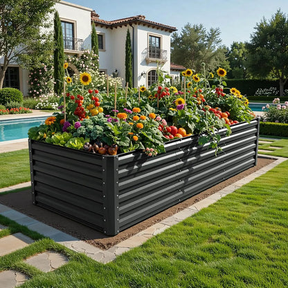 Raised Garden Bed Kit with Gloves & Support Bar – Durable Outdoor Planter for Vegetables, Flowers & Herbs