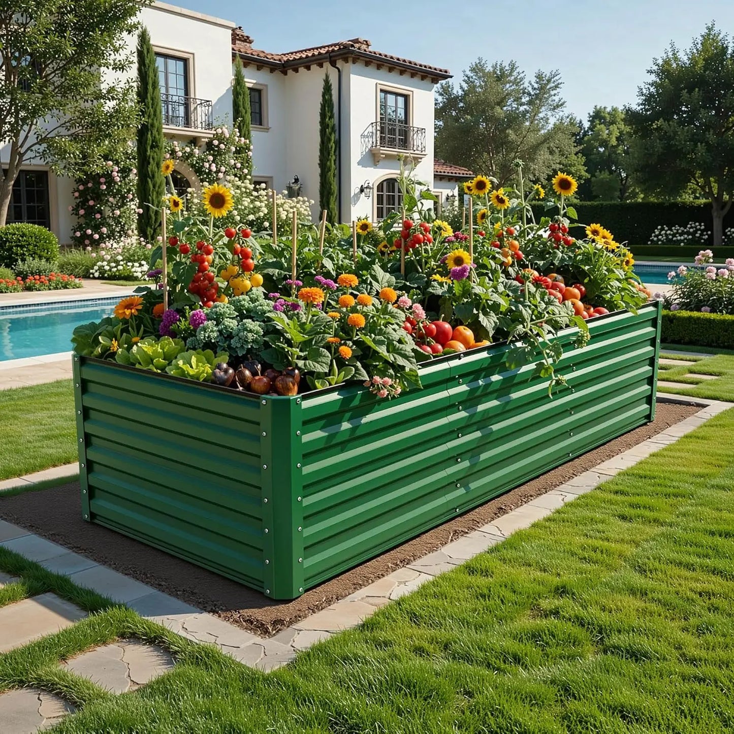 Raised Garden Bed Kit with Gloves & Support Bar – Durable Outdoor Planter for Vegetables, Flowers & Herbs