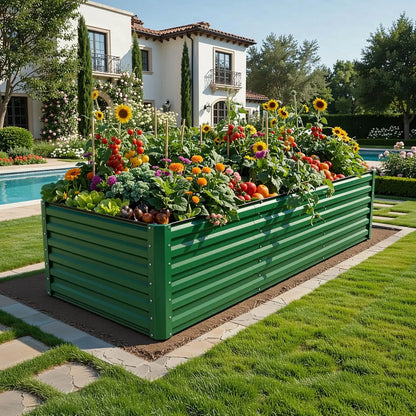 Raised Garden Bed Kit with Gloves & Support Bar – Durable Outdoor Planter for Vegetables, Flowers & Herbs
